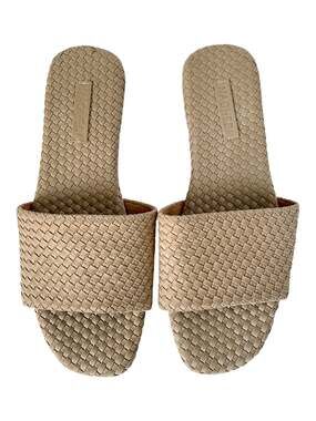 Naghedi St Barths Slide Camel Taupe Woven Flat Sandals Open Toe Slip On 38.5